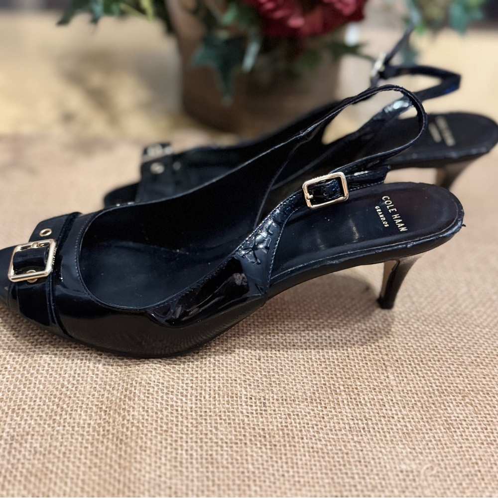 Cole Haan Black Leather Heels with Buckle Detail